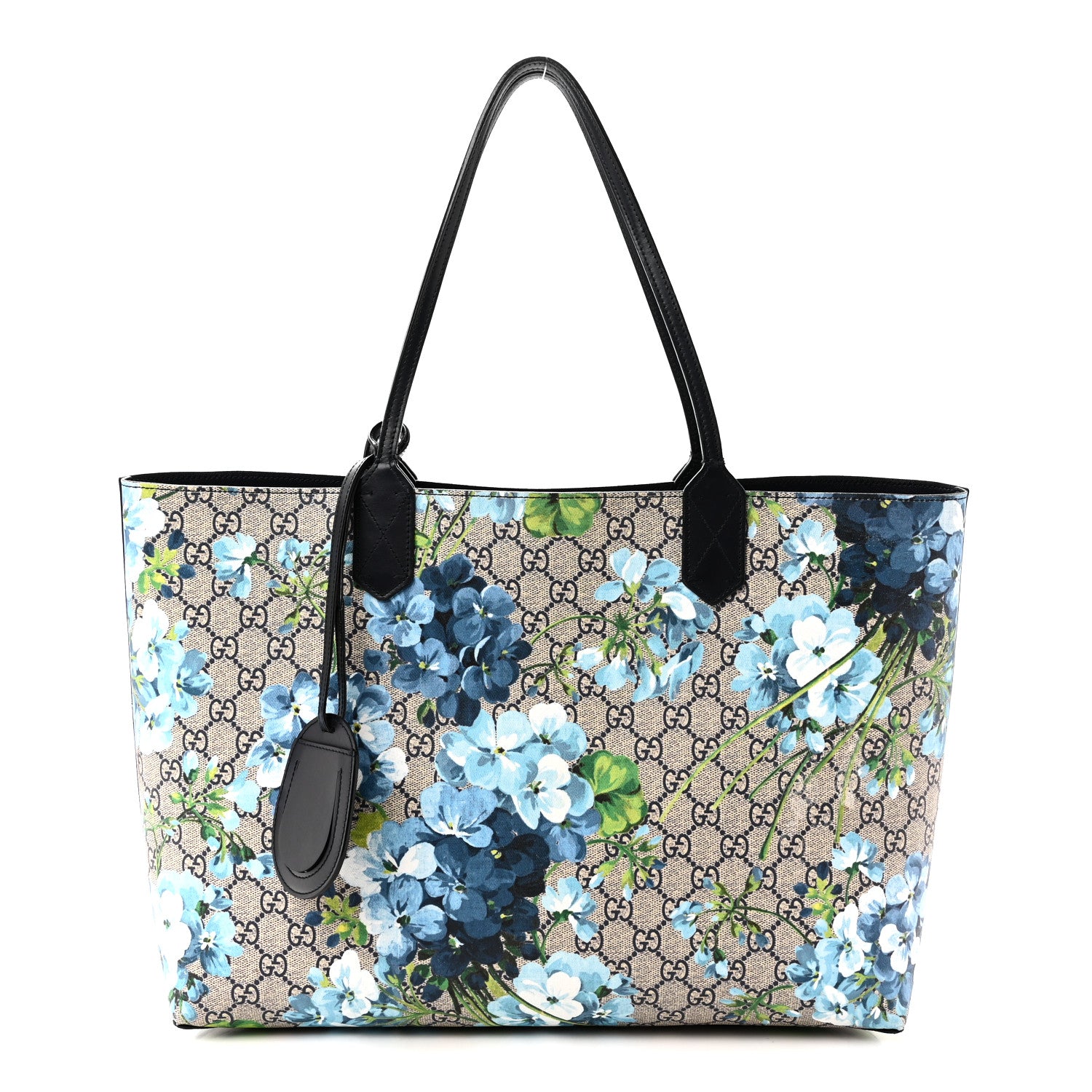 Gucci GG Supreme Monogram Blooms Medium Reversible Tote Beige Blue Navy 1 of 15