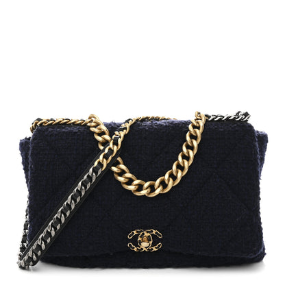 Chanel Tweed Quilted Maxi Chanel 19 Flap Navy 1 of 10