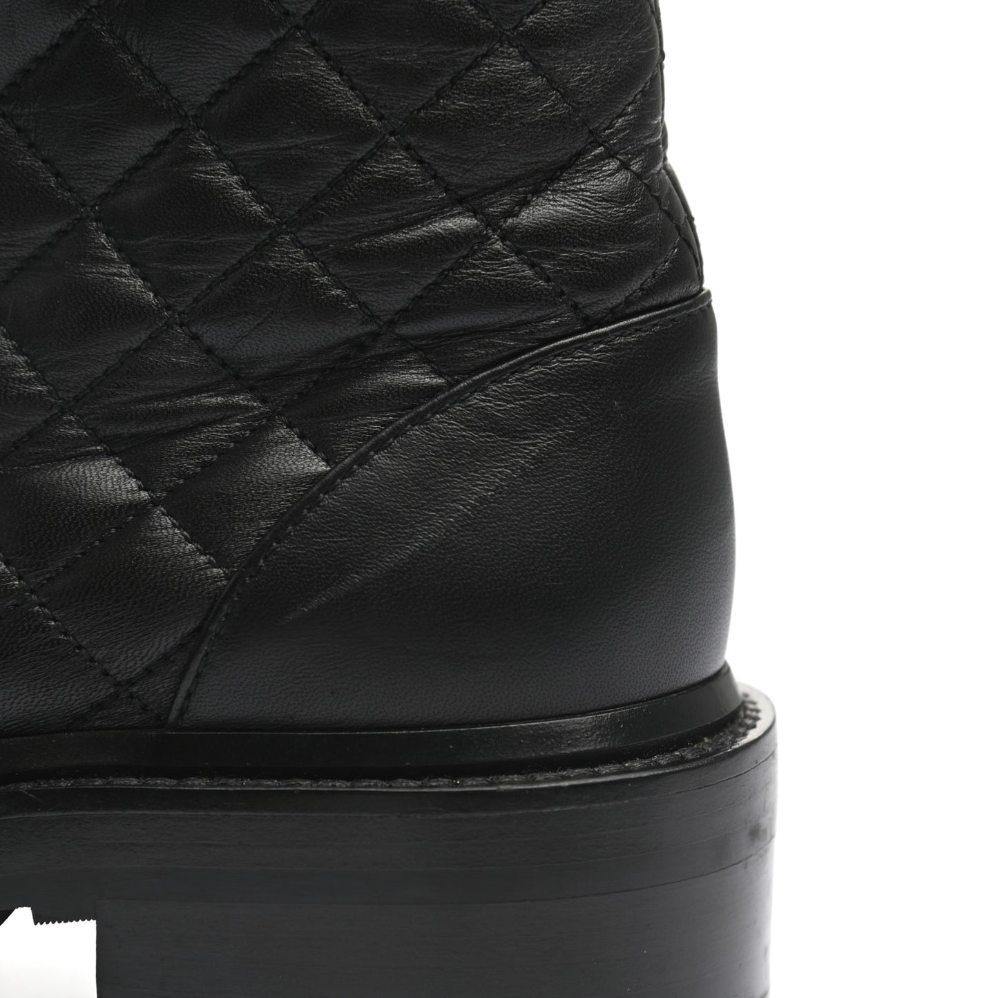 Shiny Lambskin Quilted Lace Up Combat Boots 38 Black