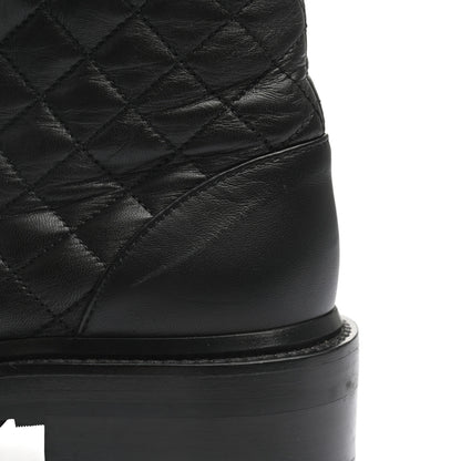 Chanel Shiny Lambskin Quilted Lace Up Combat Boots 38 Black 12 of 13