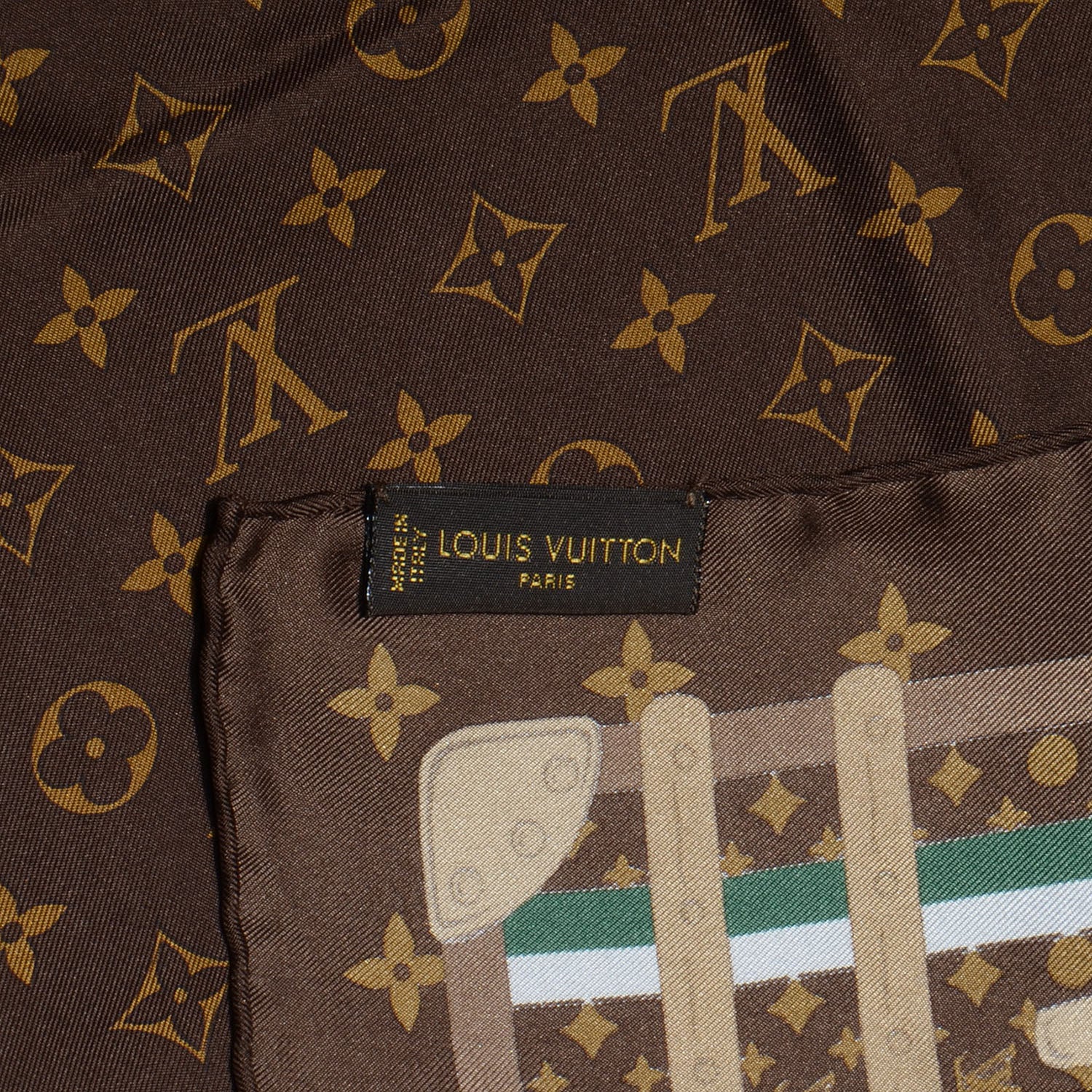 Louis Vuitton Silk Monogram Trunks Square Scarf Brown 4 of 5