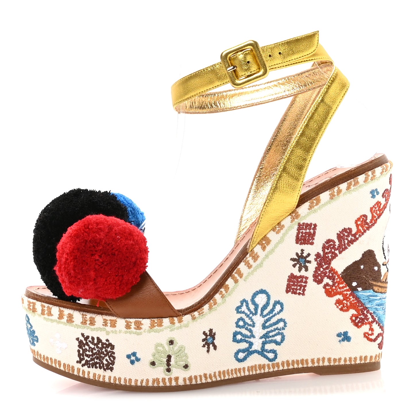 Denim Embroidered Cycladissimo 120 Wedge Sandals 40 Multicolor