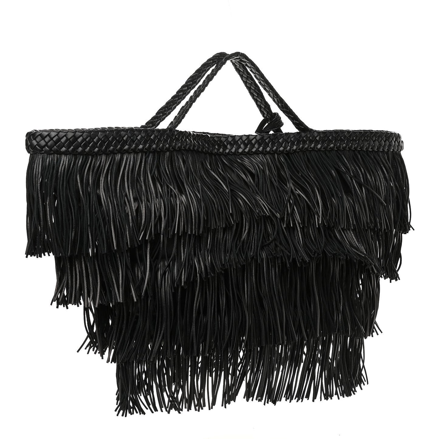Calfskin Panier Fringe Tote Black