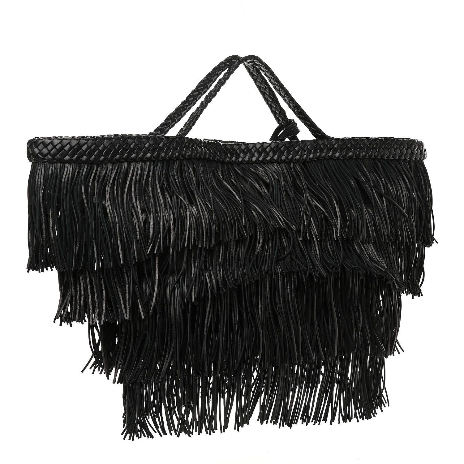 Saint Laurent Calfskin Panier Fringe Tote Black 3 of 11