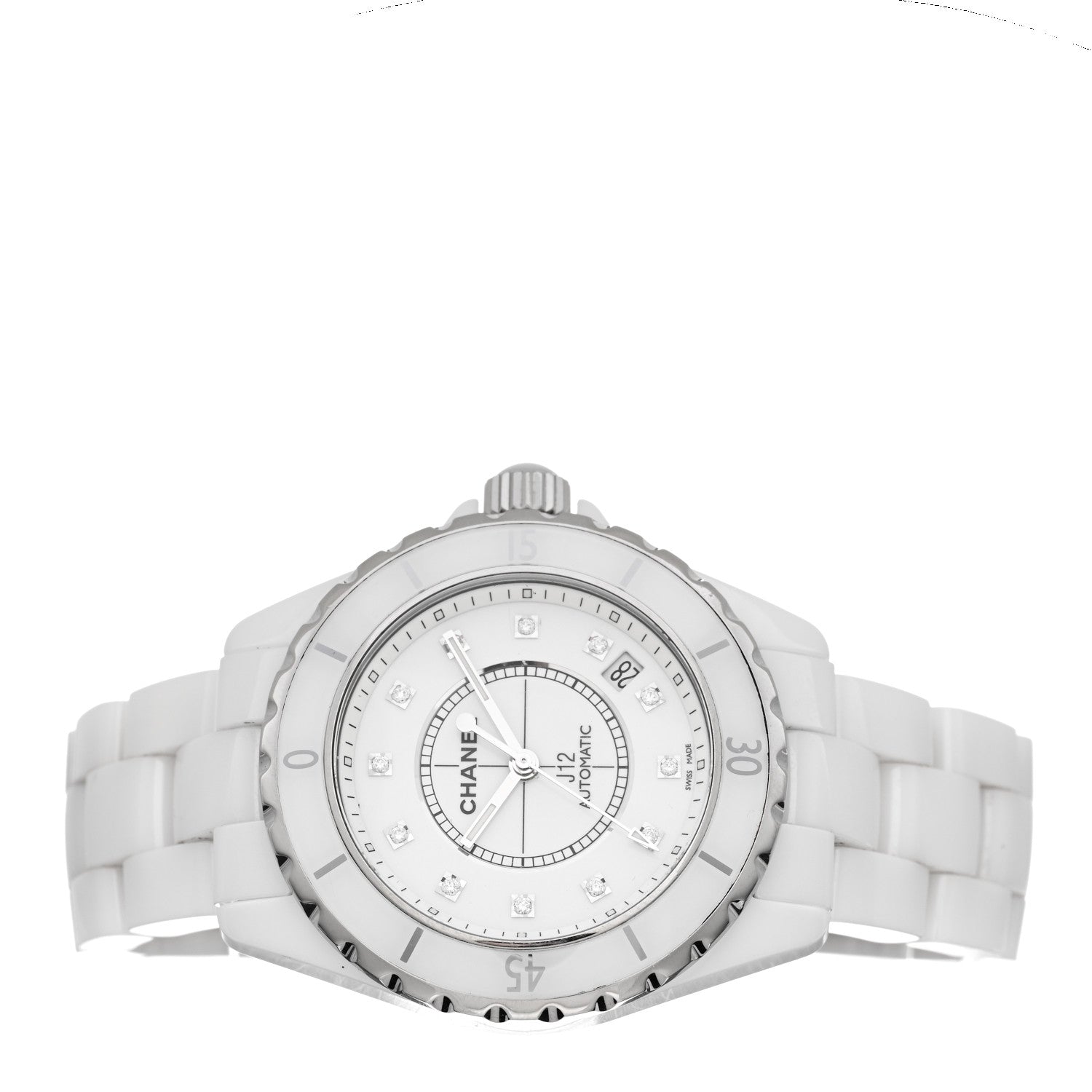 Chanel Stainless Steel Ceramic Diamond 38mm J12 Automatic Watch White 2 of 4