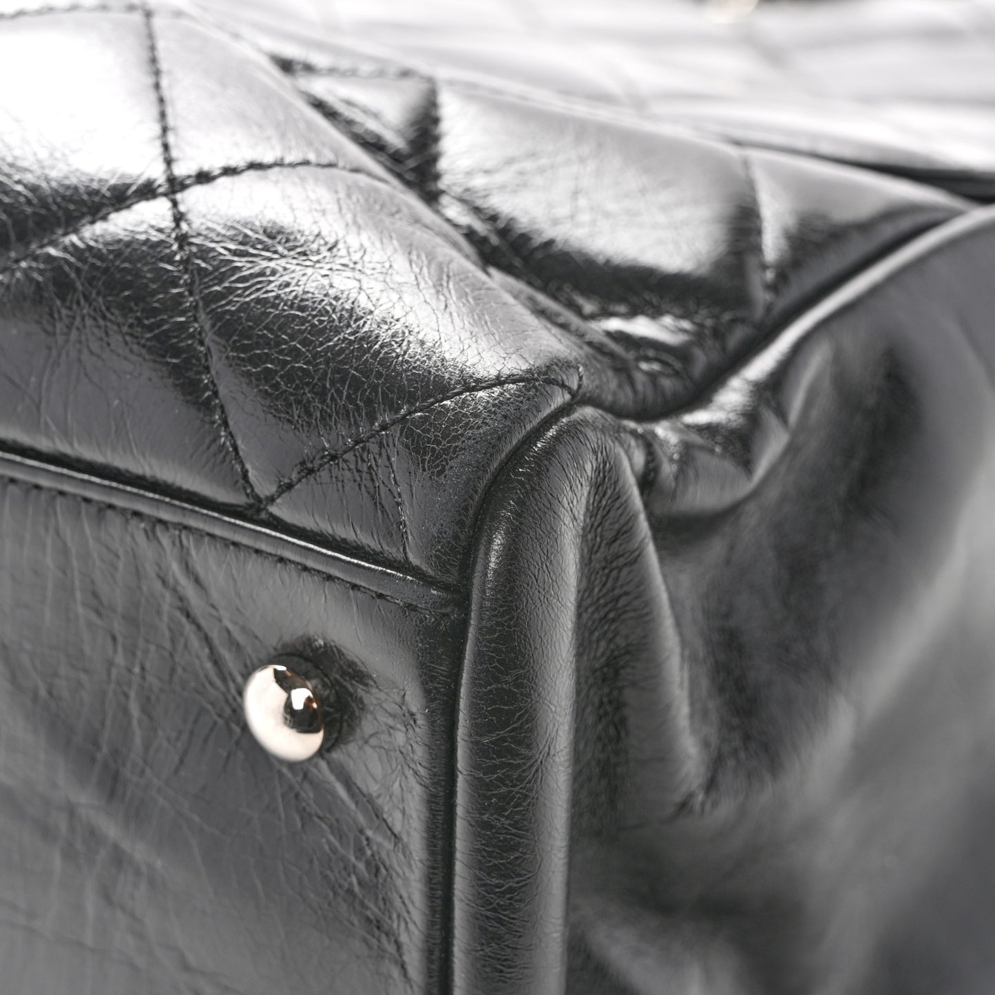 Glazed Calfskin Quilted Large CC Delivery Tote Black