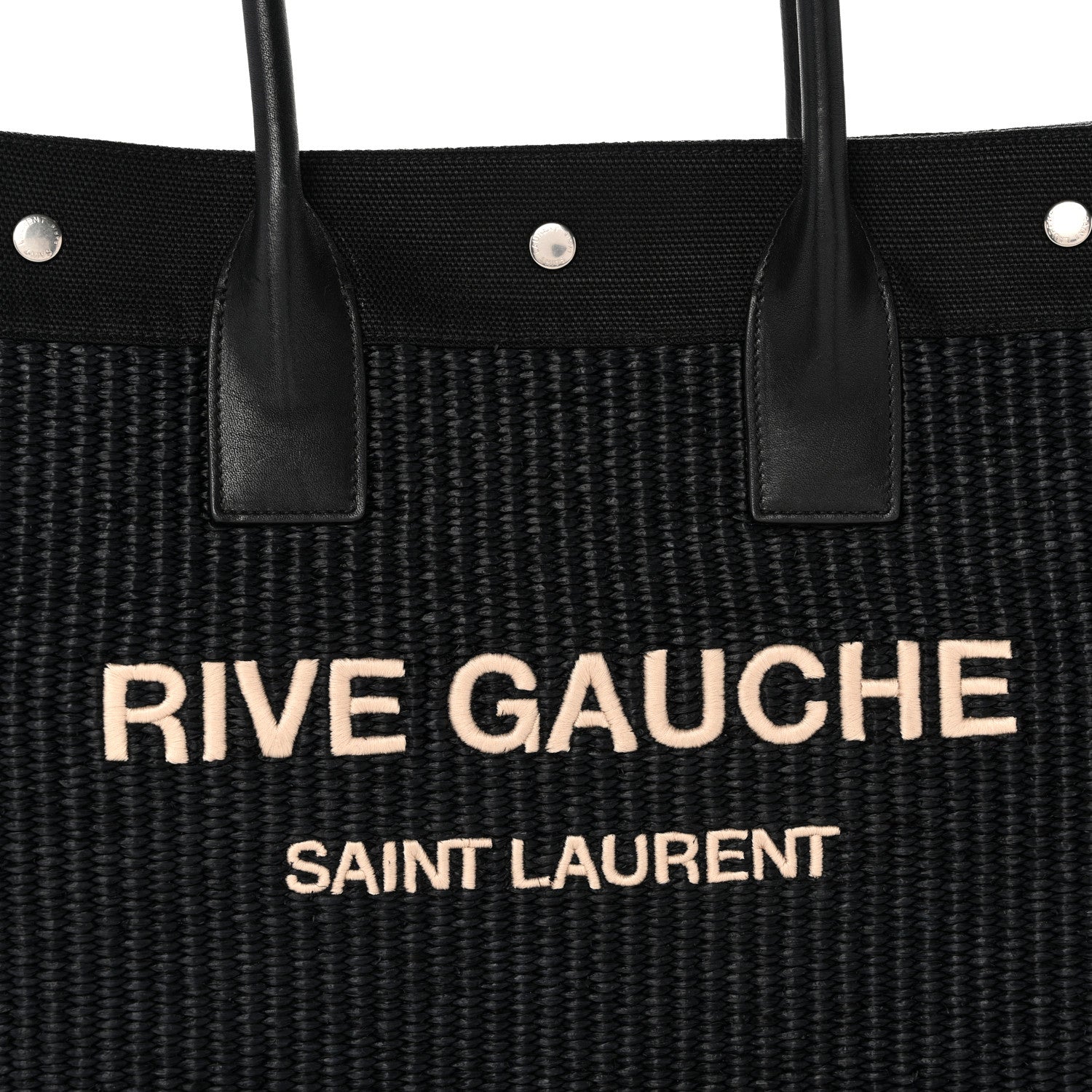Saint Laurent Raffia Linen Calfskin Small Rive Gauche Tote Black 8 of 14