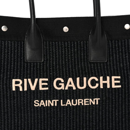 Saint Laurent Raffia Linen Calfskin Small Rive Gauche Tote Black 8 of 14