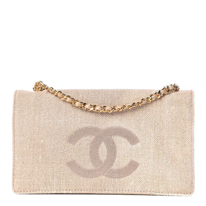 Chanel Linen Timeless CC Wallet on Chain WOC Beige 1 of 10