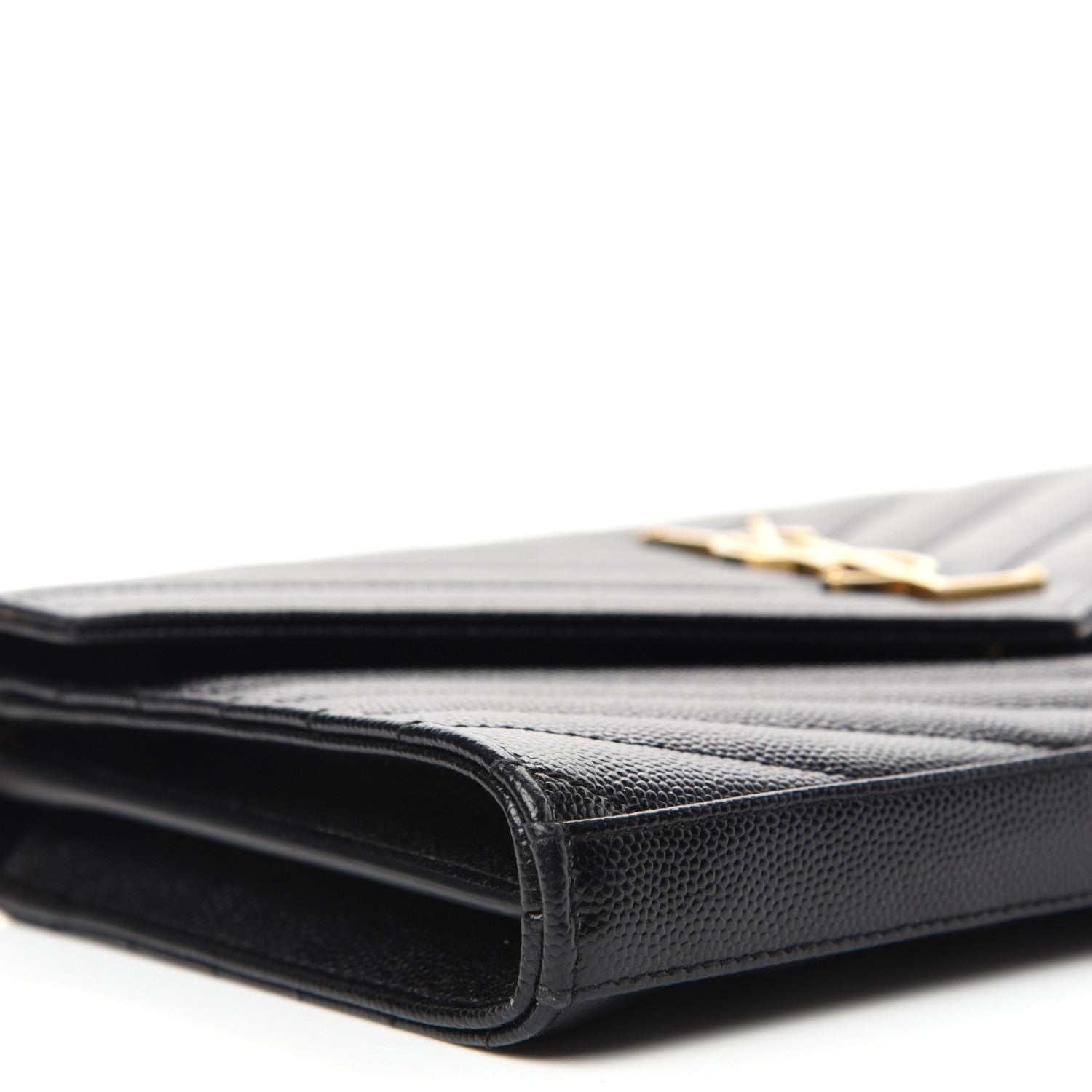 Saint Laurent Grain De Poudre Matelasse Chevron Monogram Chain Wallet Black 8 of 11