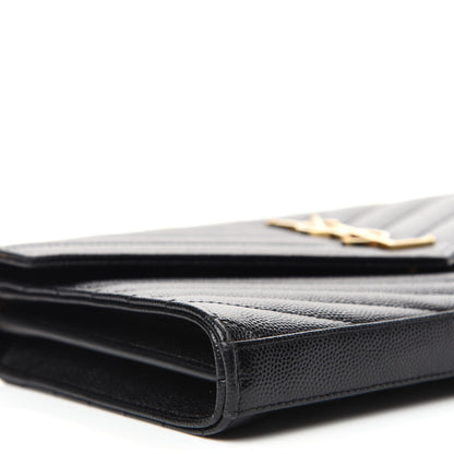 Saint Laurent Grain De Poudre Matelasse Chevron Monogram Chain Wallet Black 8 of 11