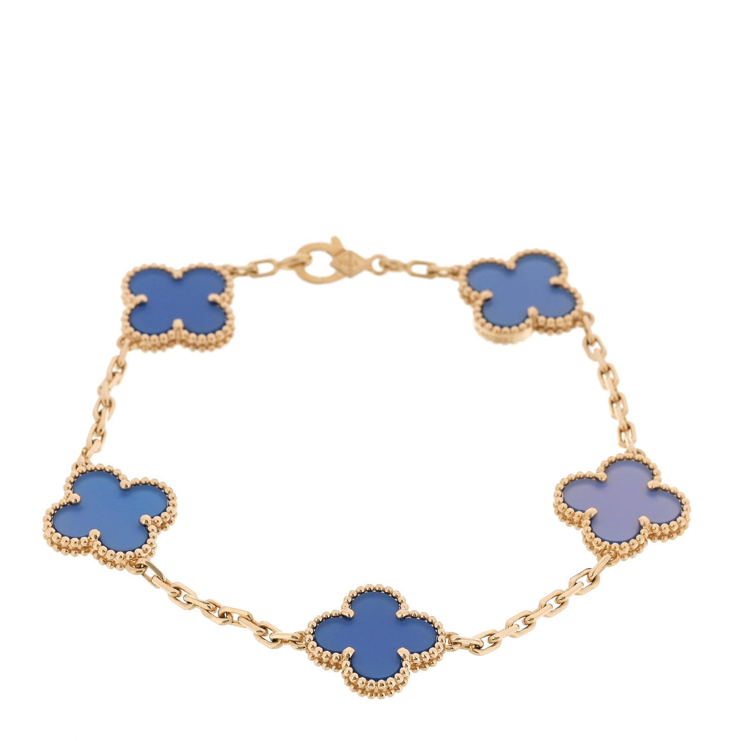 18K Yellow Gold Blue Agate 5 Motifs Vintage Alhambra Bracelet