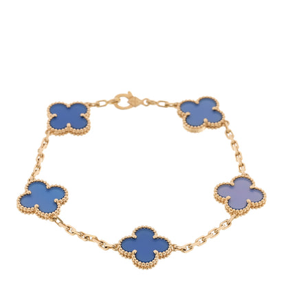 Van Cleef & Arpels 18K Yellow Gold Blue Agate 5 Motifs Vintage Alhambra Bracelet 1 of 6