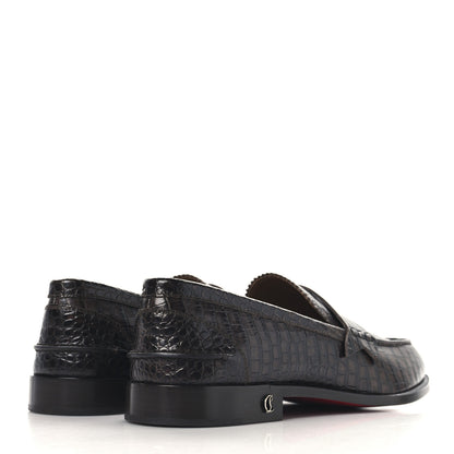 Christian Louboutin Calfskin Crocodile Embossed Mens No Penny Flat Loafers 42.5 Expresso 5 of 9