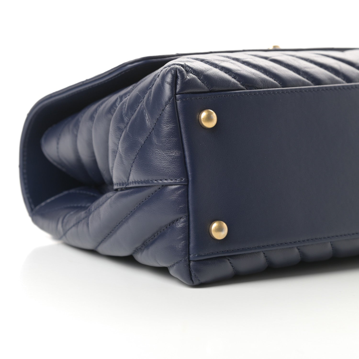 Chanel Aged Calfskin Chevron Quilted Small Coco Handle Flap Navy 9 of 11