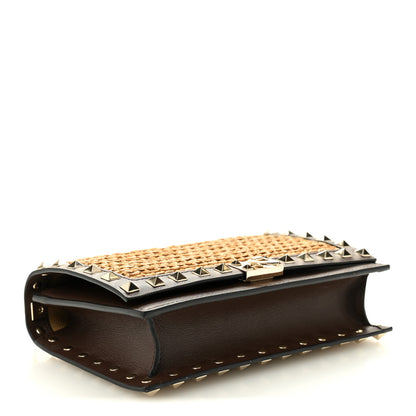 Valentino Garavani Raffia Calfskin Rockstud Wallet On Chain Pouch Natural Brown 4 of 9