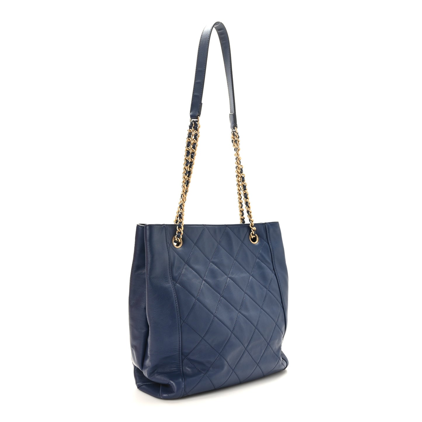 Calfskin Quilted CC Front Pocket Shopping Tote Navy