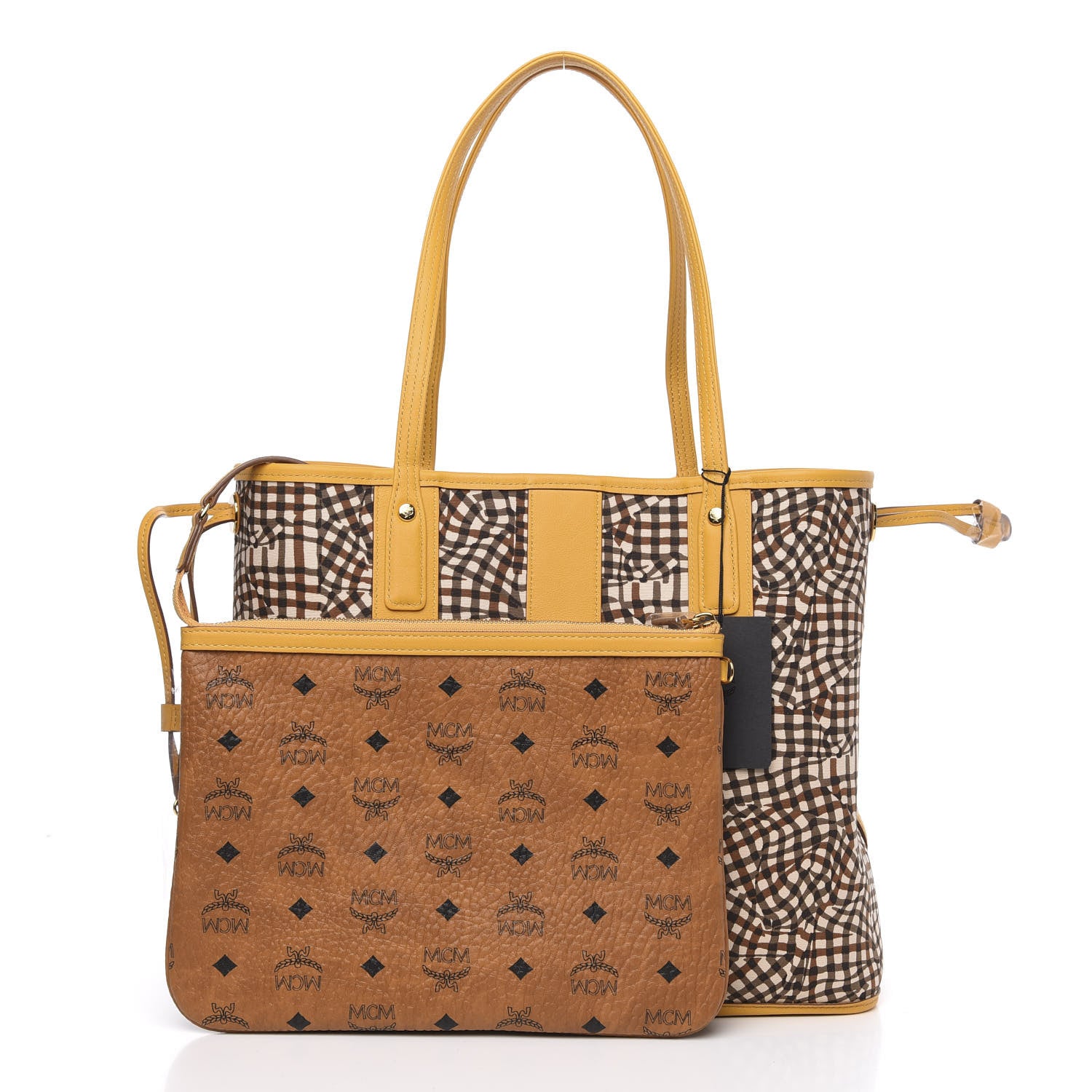 MCM Visetos Medium Liz Reversible Shopper Tote Cognac Yellow 3 of 13