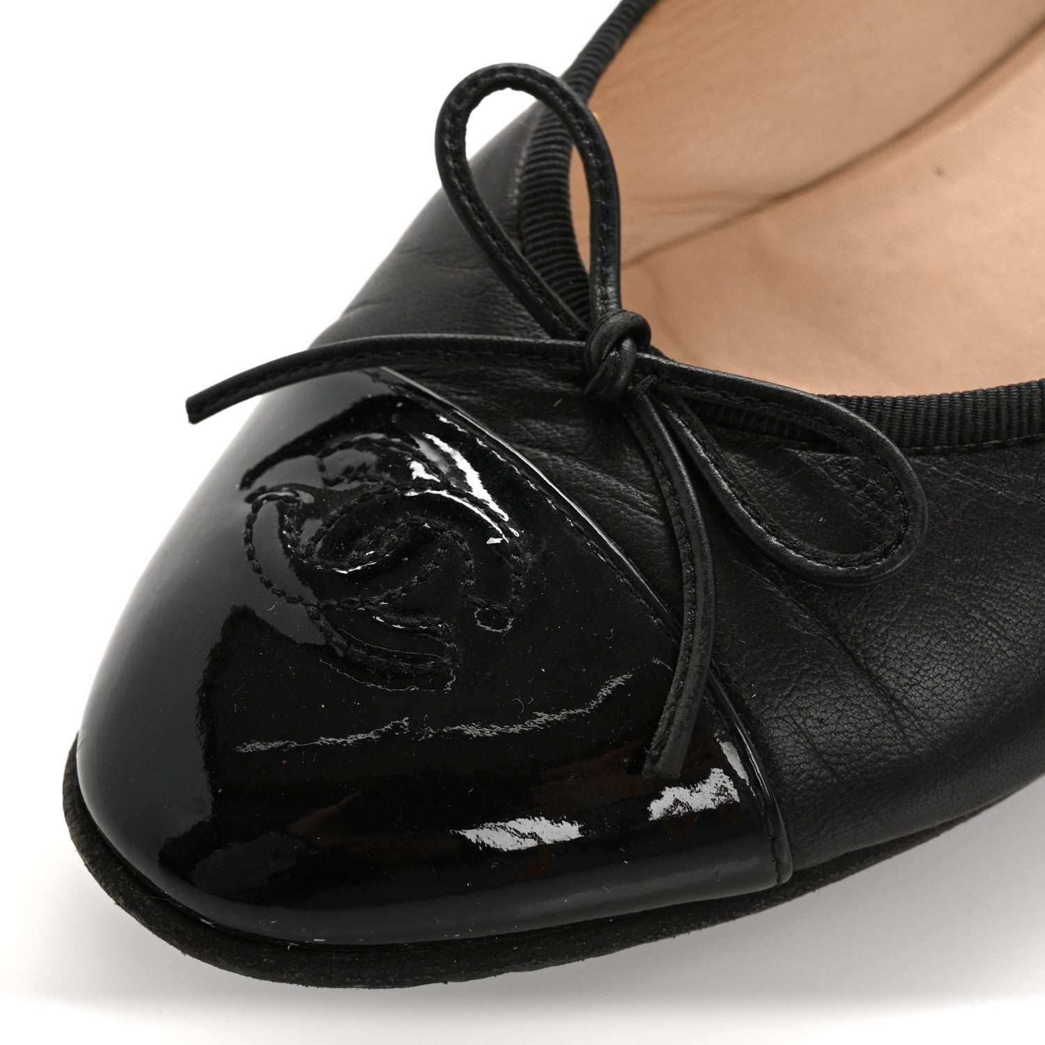 Chanel Lambskin Patent Cap Toe Ballerina Flats 39 Black 10 of 16