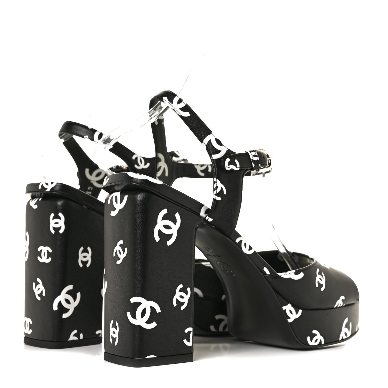 Chanel Printed Lambskin Coco Beach Platform Sandals 40 Black White 4 of 7