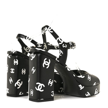 Chanel Printed Lambskin Coco Beach Platform Sandals 40 Black White 4 of 7