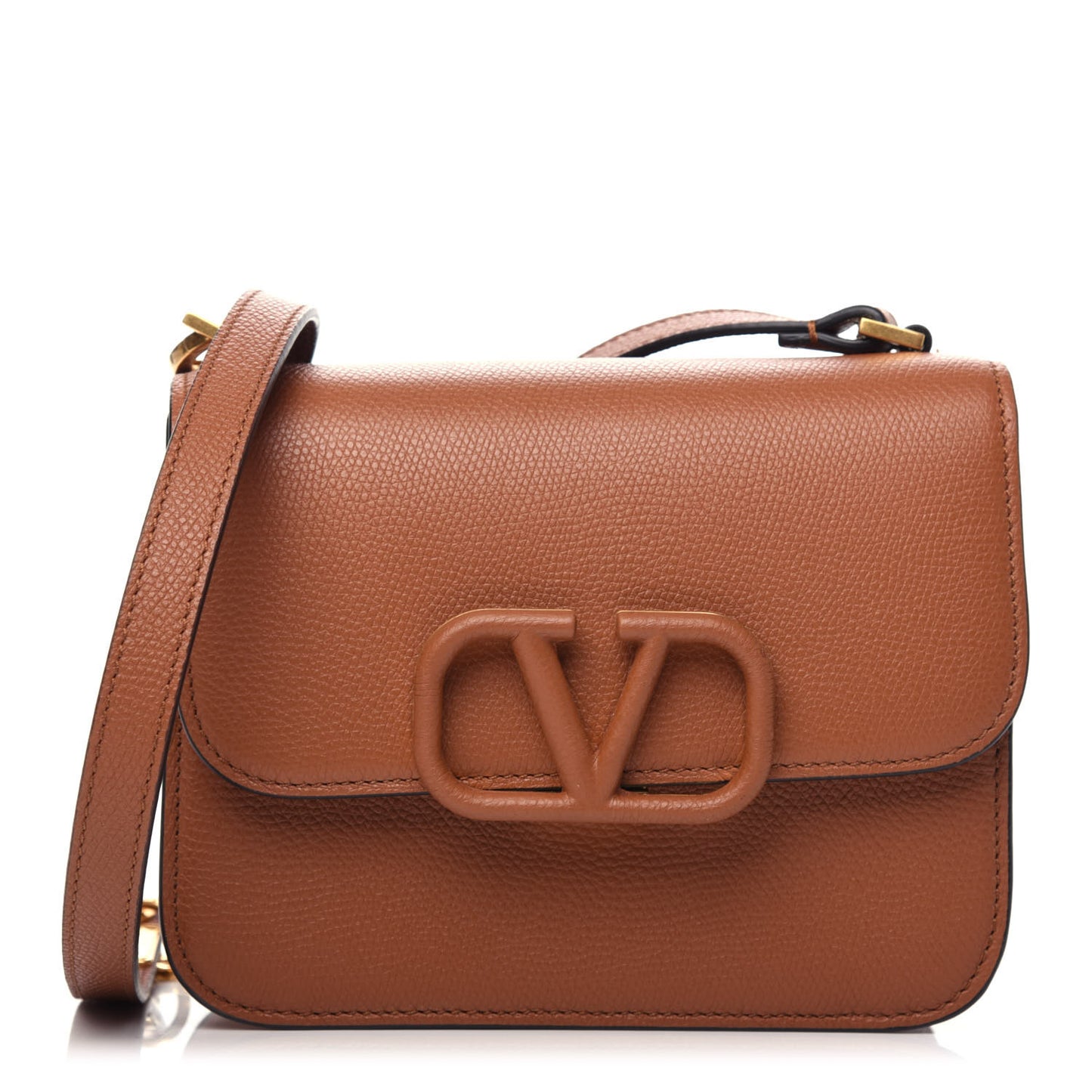 Grainy Calfskin Small VSling Shoulder Bag Saddle Brown