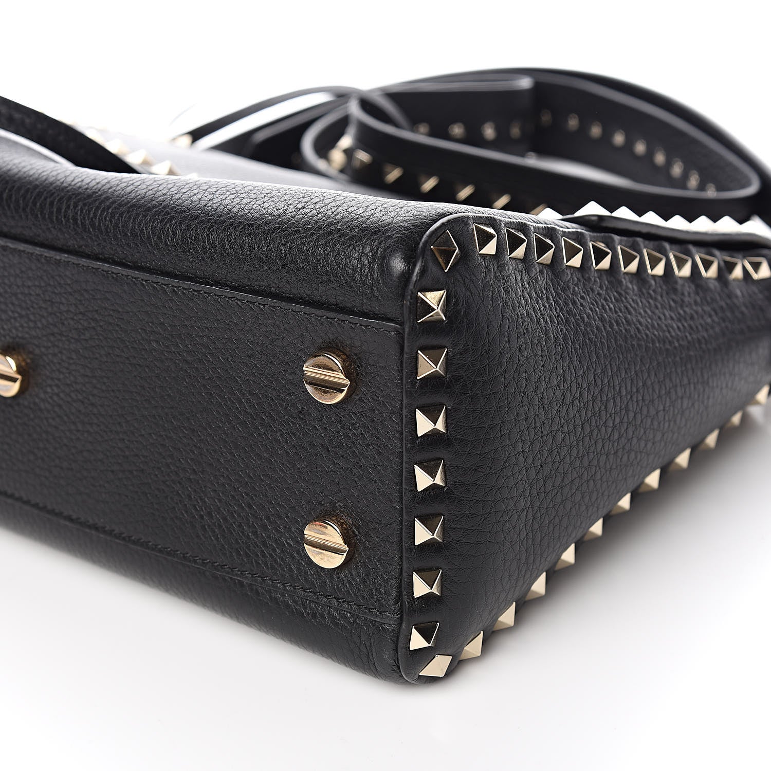 Valentino Garavani Pebbled Calfskin Rockstud Top Handle Shoulder Bag Black 8 of 9