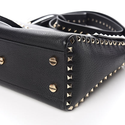Valentino Garavani Pebbled Calfskin Rockstud Top Handle Shoulder Bag Black 8 of 9