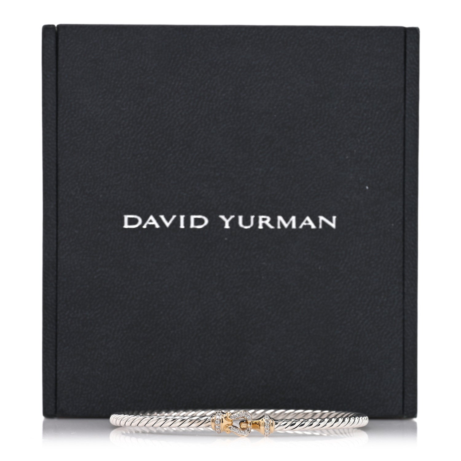 David Yurman Sterling Silver 18K Yellow Gold Diamond 3mm Cable Buckle Bracelet 4 of 4