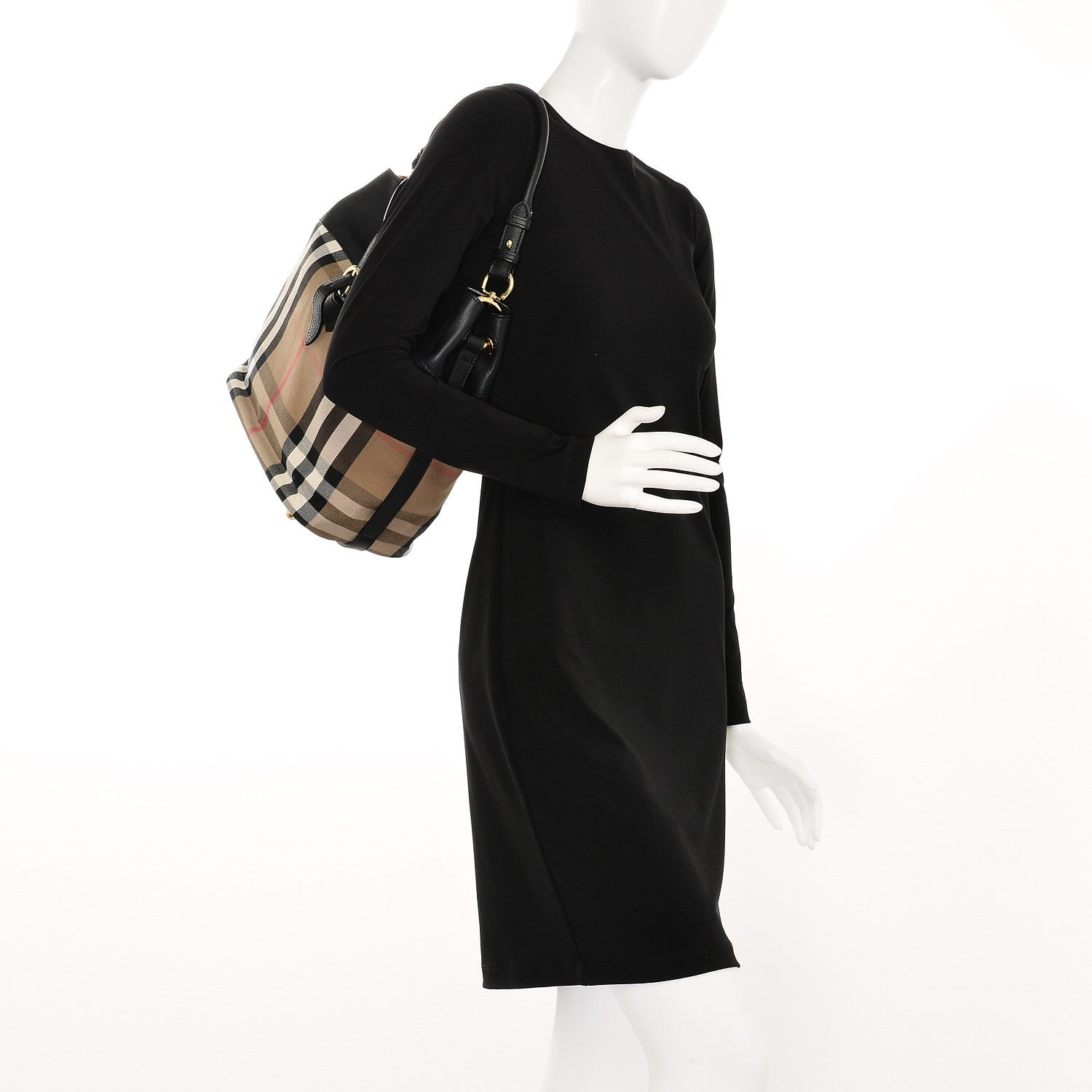 Burberry Grainy Calfskin House Check Medium Sycamore Hobo Black 2 of 8