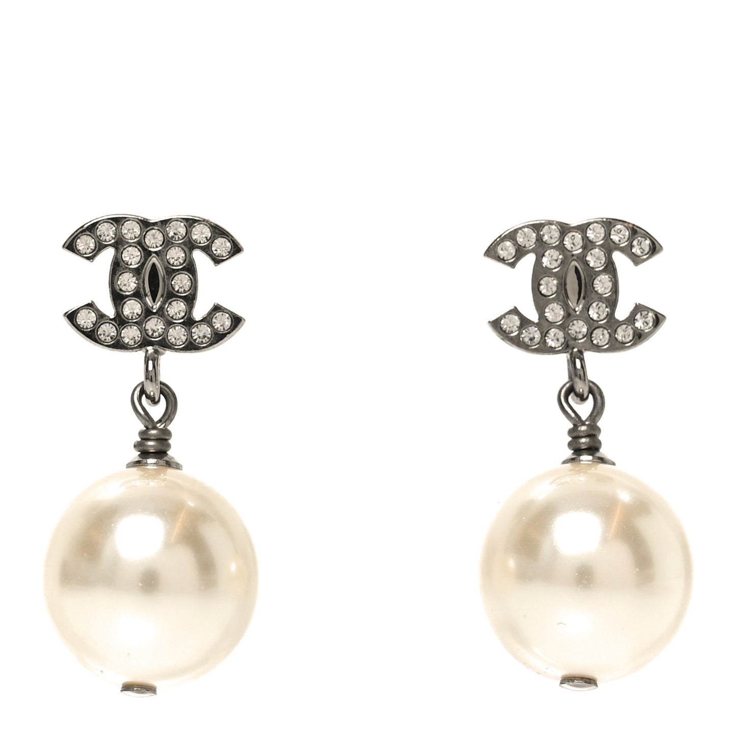 Crystal Pearl CC Drop Earrings Silver Pearly White