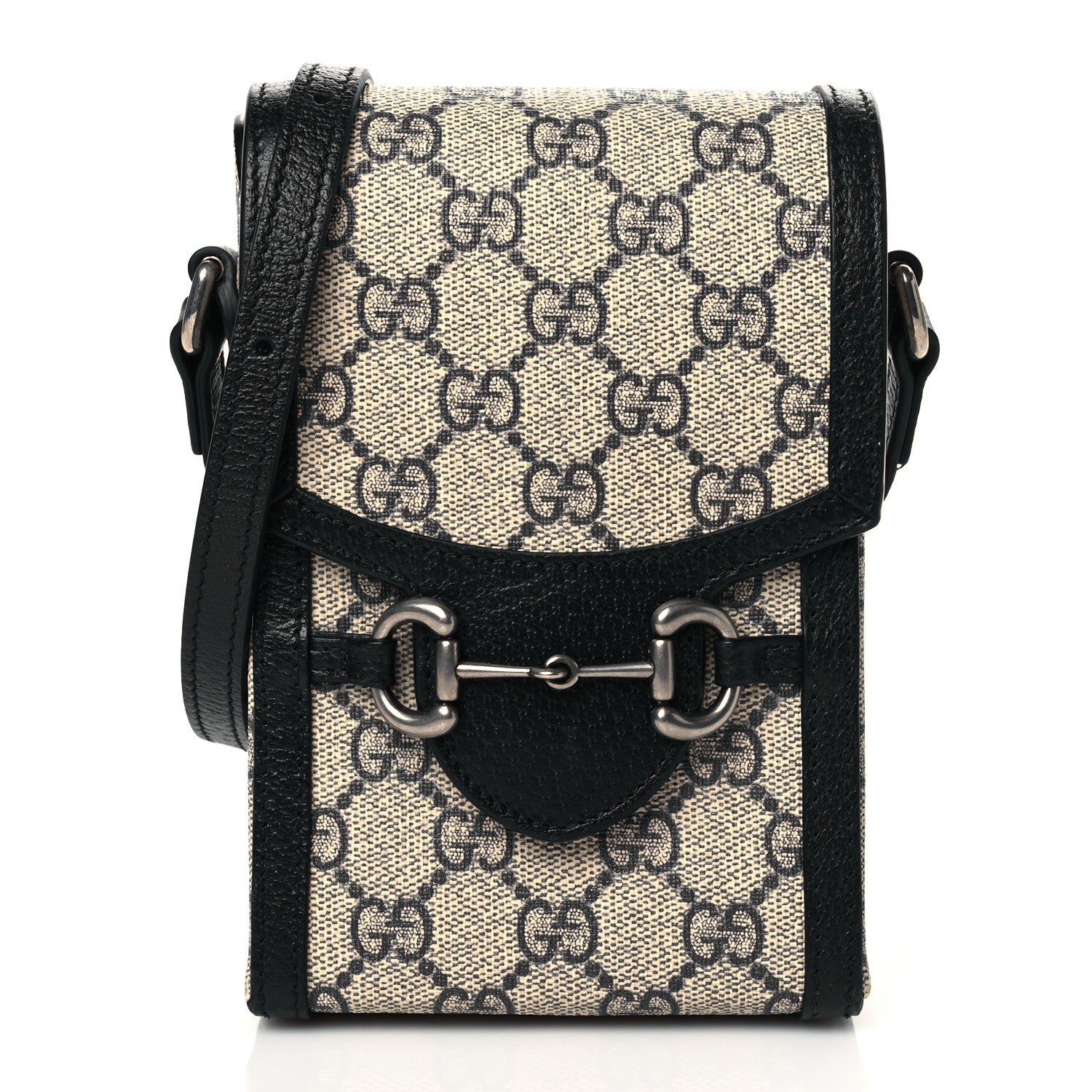 Gucci GG Supreme Monogram Textured Dollar Calfskin Mini Horsebit 1955 Crossbody Bag Beige Blue 1 of 11