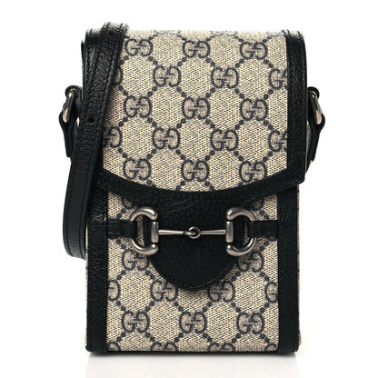 Gucci GG Supreme Monogram Textured Dollar Calfskin Mini Horsebit 1955 Crossbody Bag Beige Blue 1 of 11