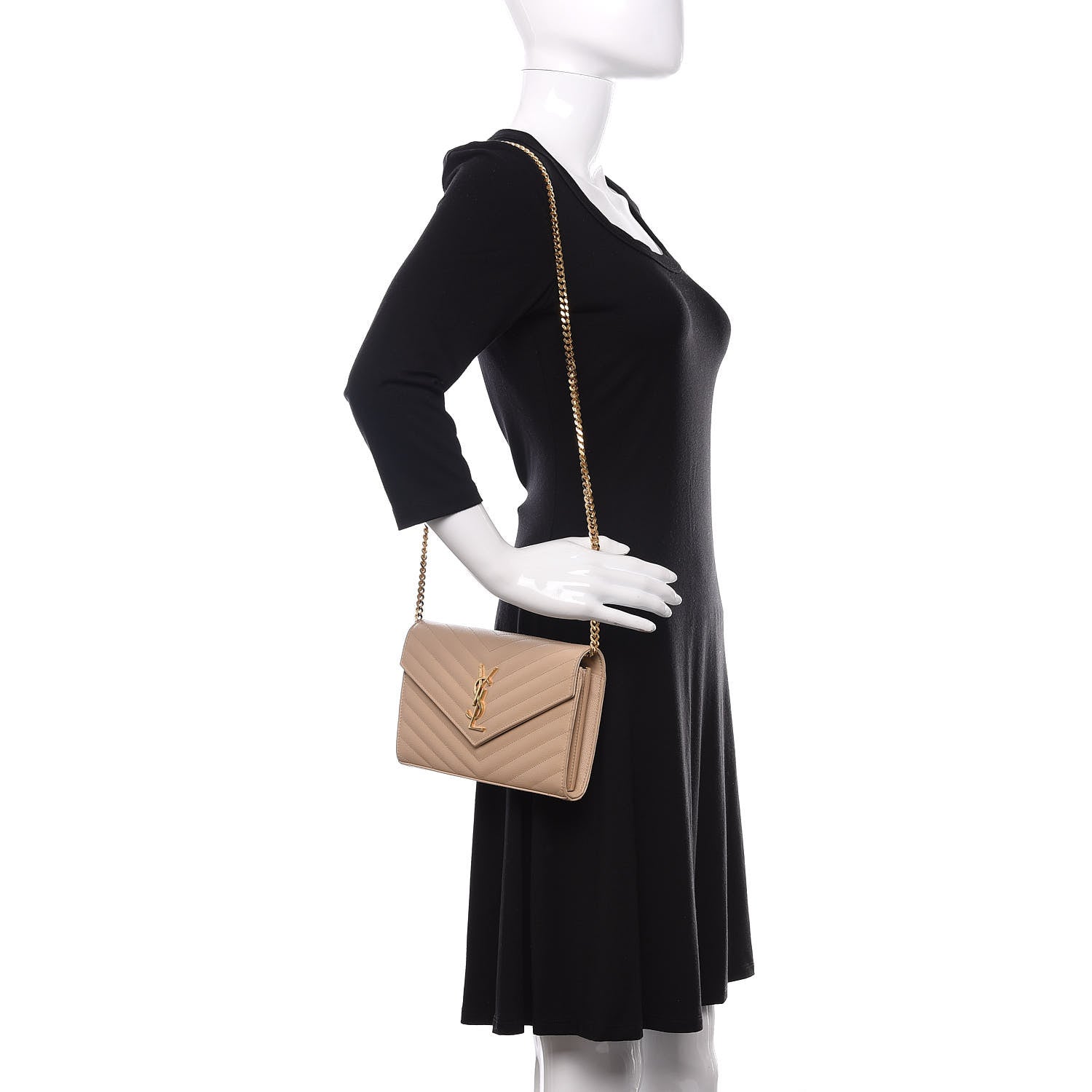 Saint Laurent Grain De Poudre Matelasse Chevron Monogram Chain Wallet Nude Powder 2 of 9