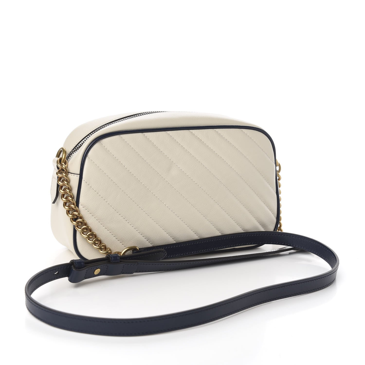 Gucci Vintage Effect Calfskin Matelasse Diagonal Small Torchon GG Marmont Chain Shoulder Bag Mystic White Blue Agata 3 of 10