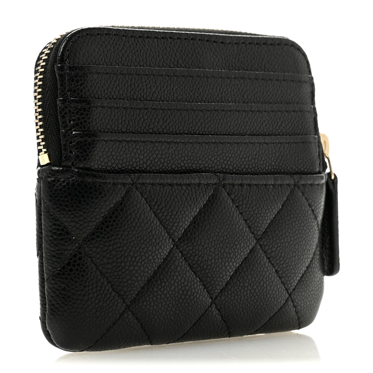 Caviar Quilted Zip Card Holder Wallet Black