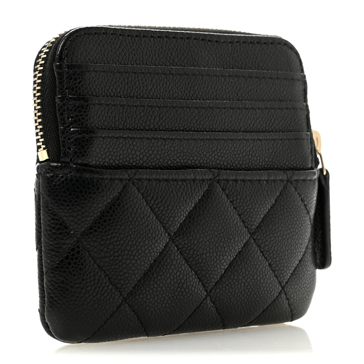 Chanel Caviar Quilted Zip Card Holder Wallet Black 3 of 8