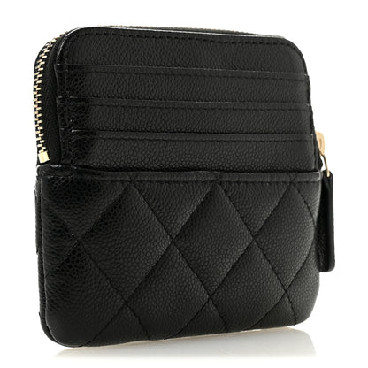 Chanel Caviar Quilted Zip Card Holder Wallet Black 3 of 8