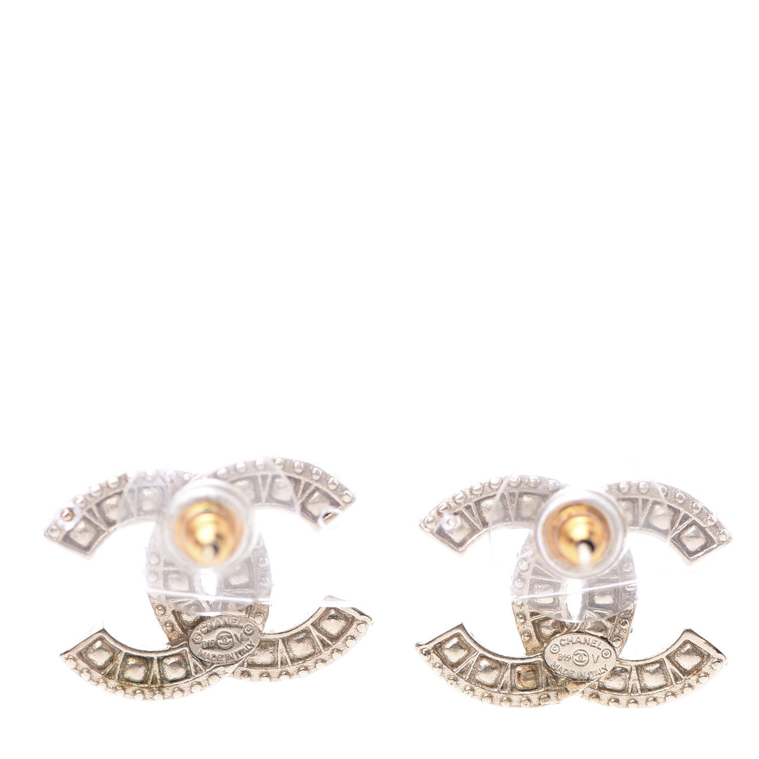 Chanel Crystal Timeless CC Earrings Light Gold 4 of 6