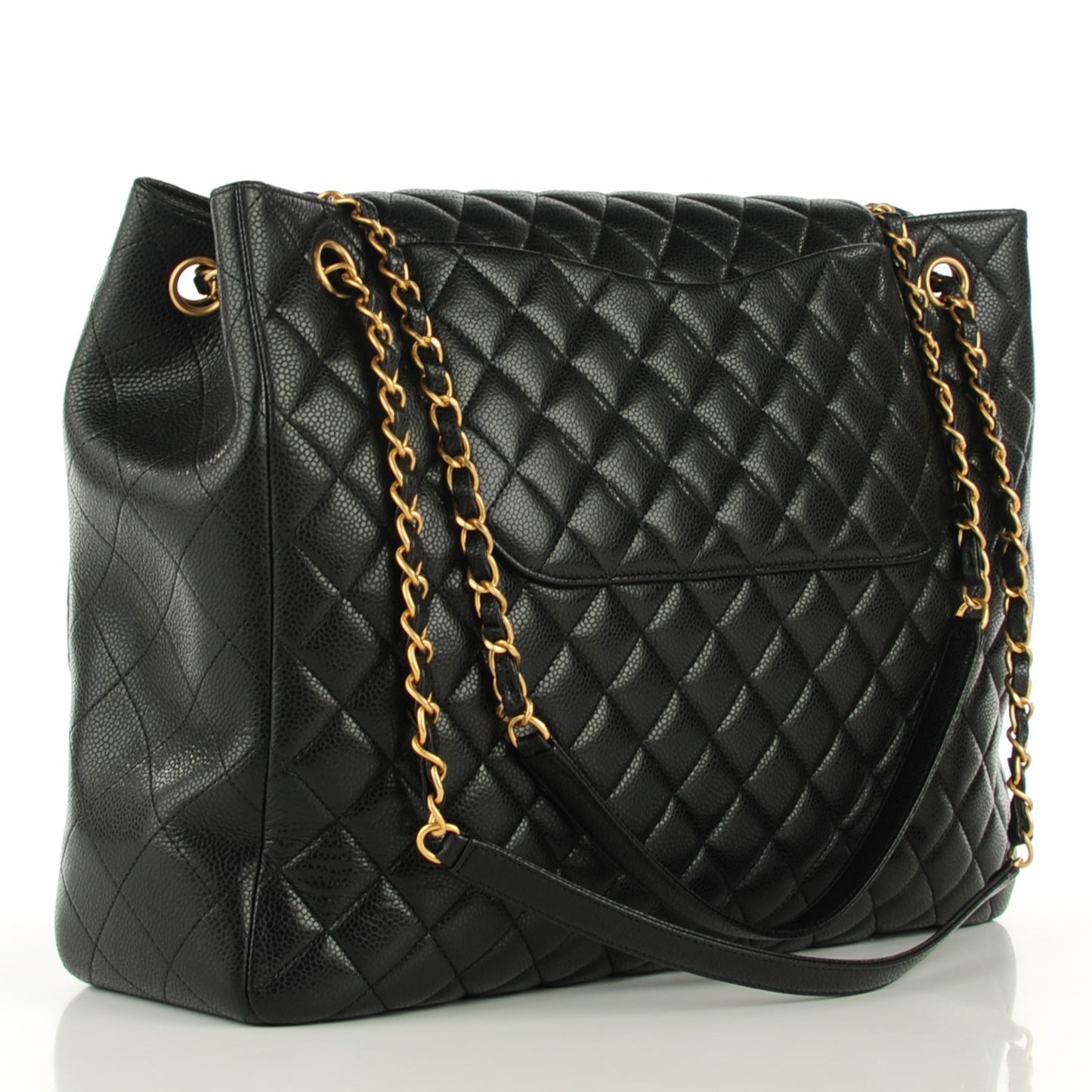 Caviar Quilted Flap Tote Black