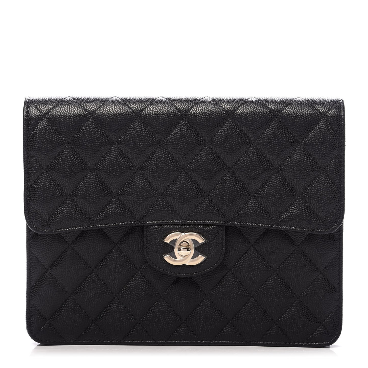 Caviar Quilted Square Flap Clutch Black