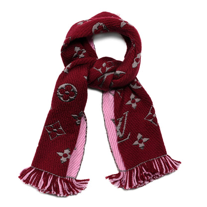 Louis Vuitton Wool Silk Logomania Duo Scarf Wine 1 of 3