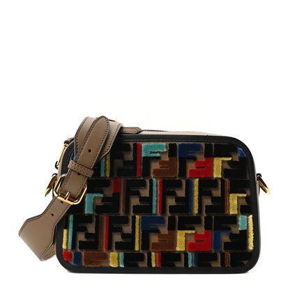 Fendi Vitello Century Velvet F is Fendi FF Multicolor Bi-Color Camera Case Fango Black Multicolor 1 of 10
