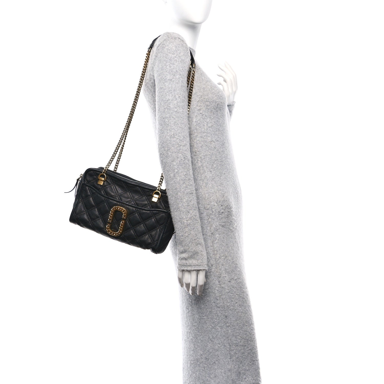 Marc Jacobs Grained Calfskin Quilted Double Stitched The Status Shoulder Bag Black 2 of 9