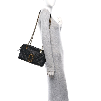 Marc Jacobs Grained Calfskin Quilted Double Stitched The Status Shoulder Bag Black 2 of 9