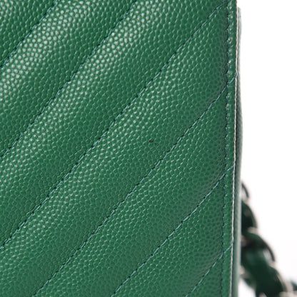Chanel Caviar Chevron Quilted Jumbo Double Flap Green 10 of 13