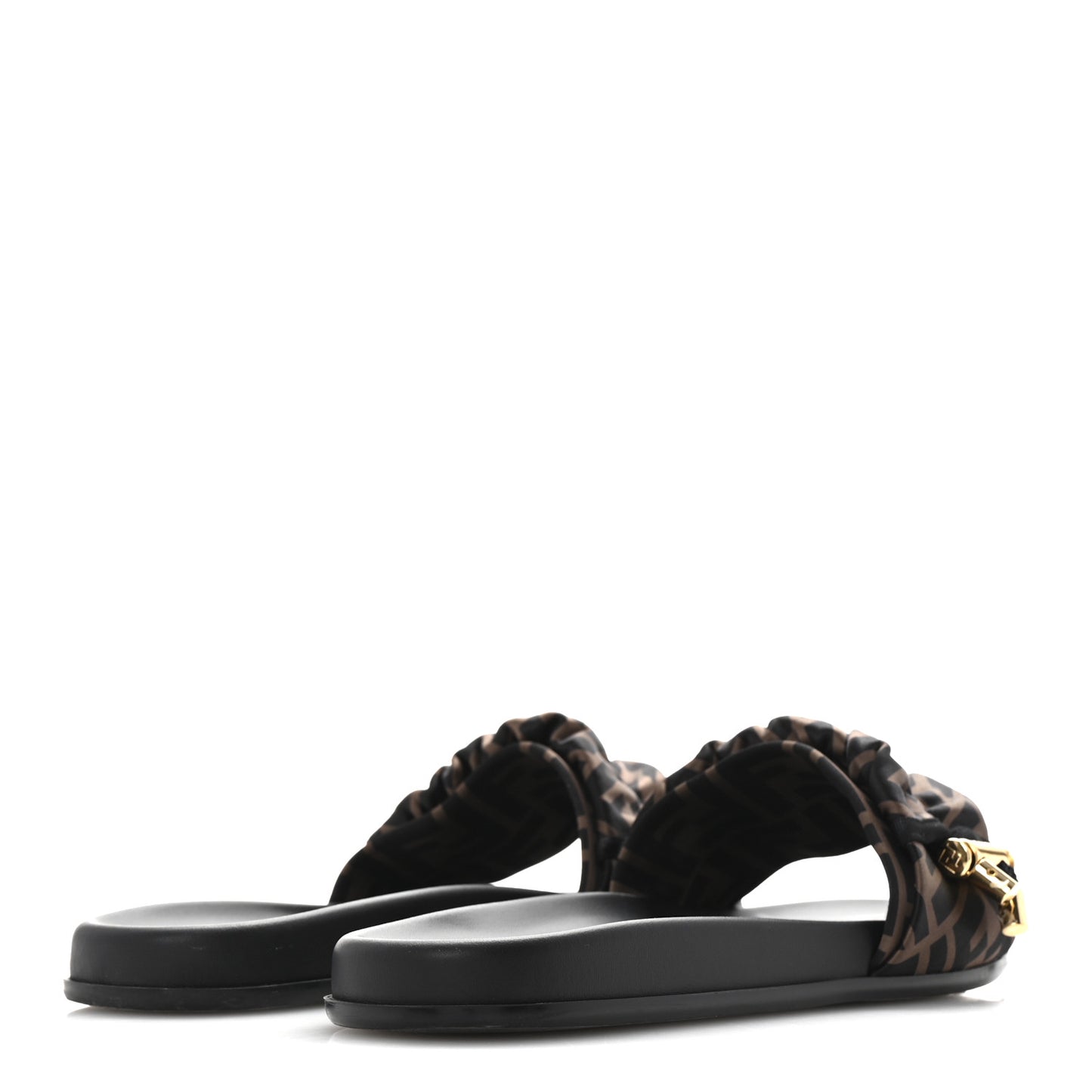 Satin FF Fendi Feel Slide Sandals 41 Tobacco Black