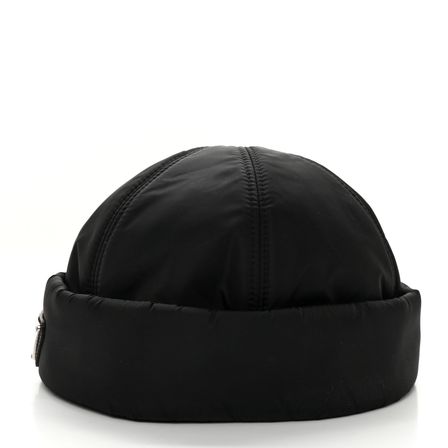 Prada Re-Nylon Padded Metal Triangle Logo Mens Beanie L Black 3 of 9
