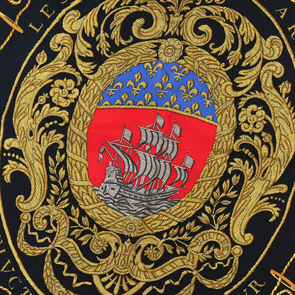 Hermes Silk Les Armes de Paris Scarf 90 Black Gold 2 of 3
