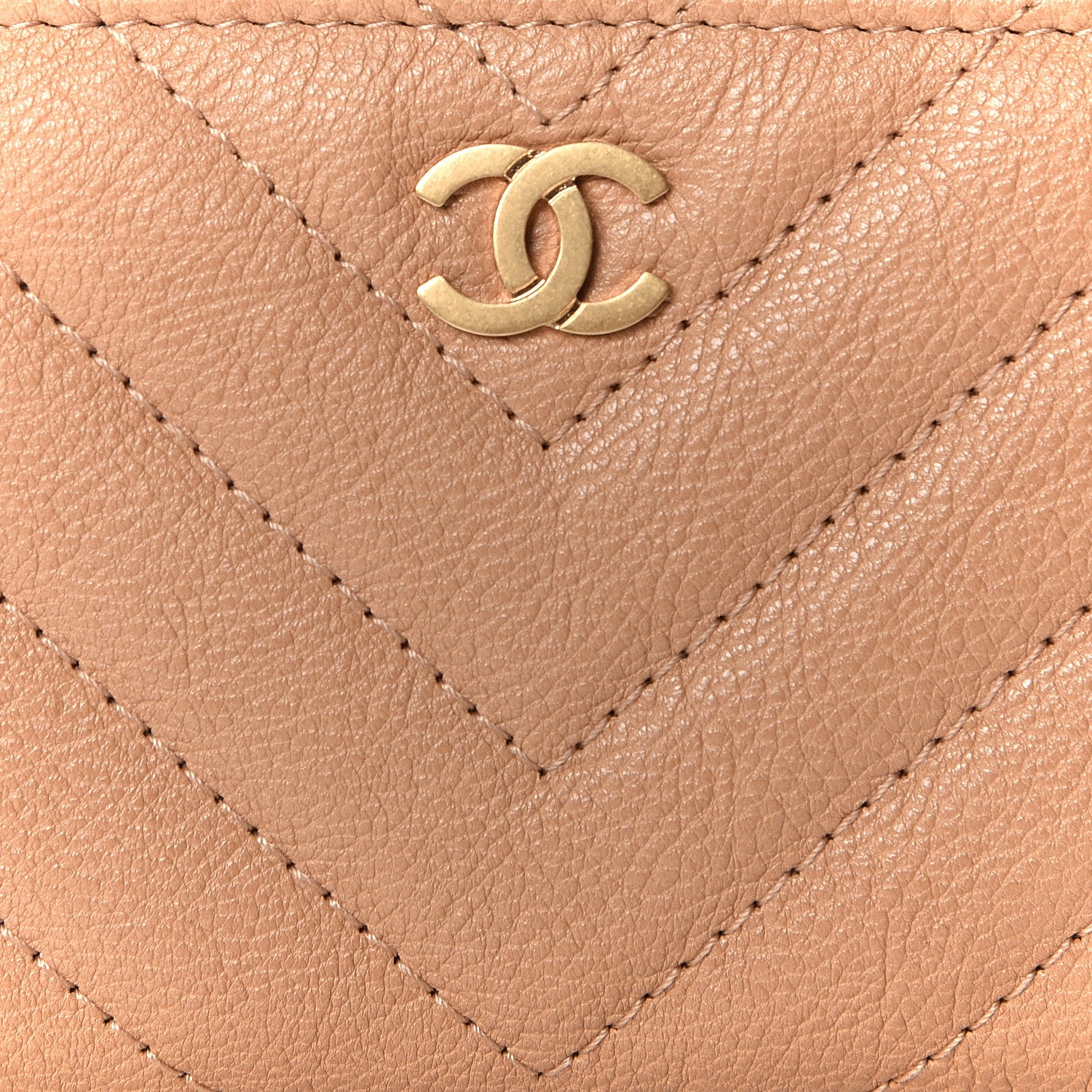 Chanel Glazed Lambskin Chevron Quilted Zip Around Coin Purse Beige 10 of 10